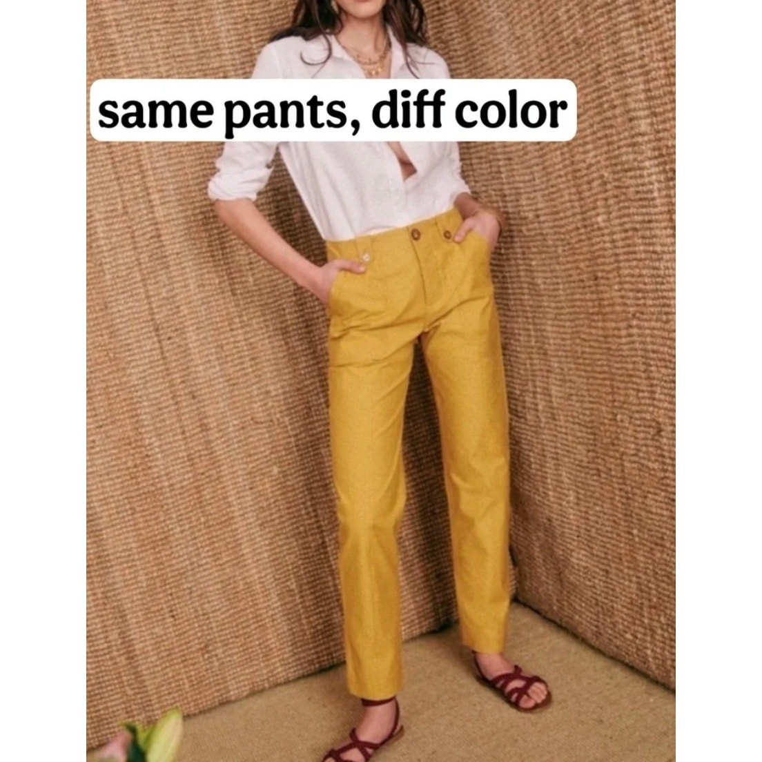 Sézane Romain Straight-Leg Textured Trousers in Khaki (Olive Green)