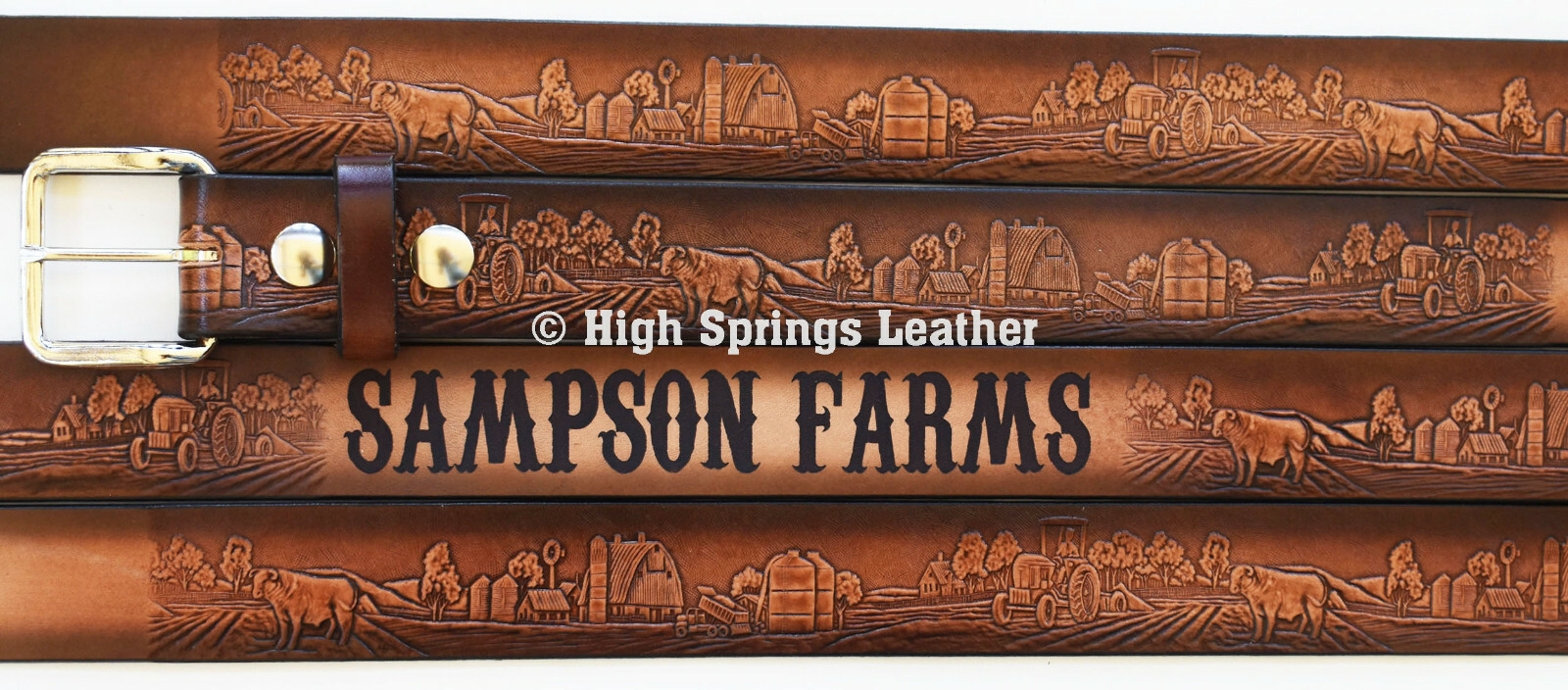 Name Belt – Farming Embossed Leather Belt Engraved for Men and Women Made in USA