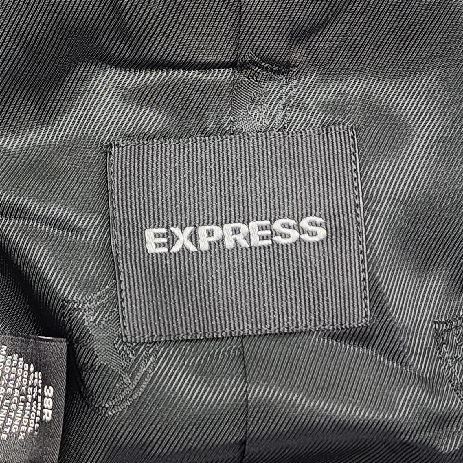 Express 38R 32×30 Black Pinstripe Wool Blend Stretch 2Btn 2Pc Jacket Pants Suit