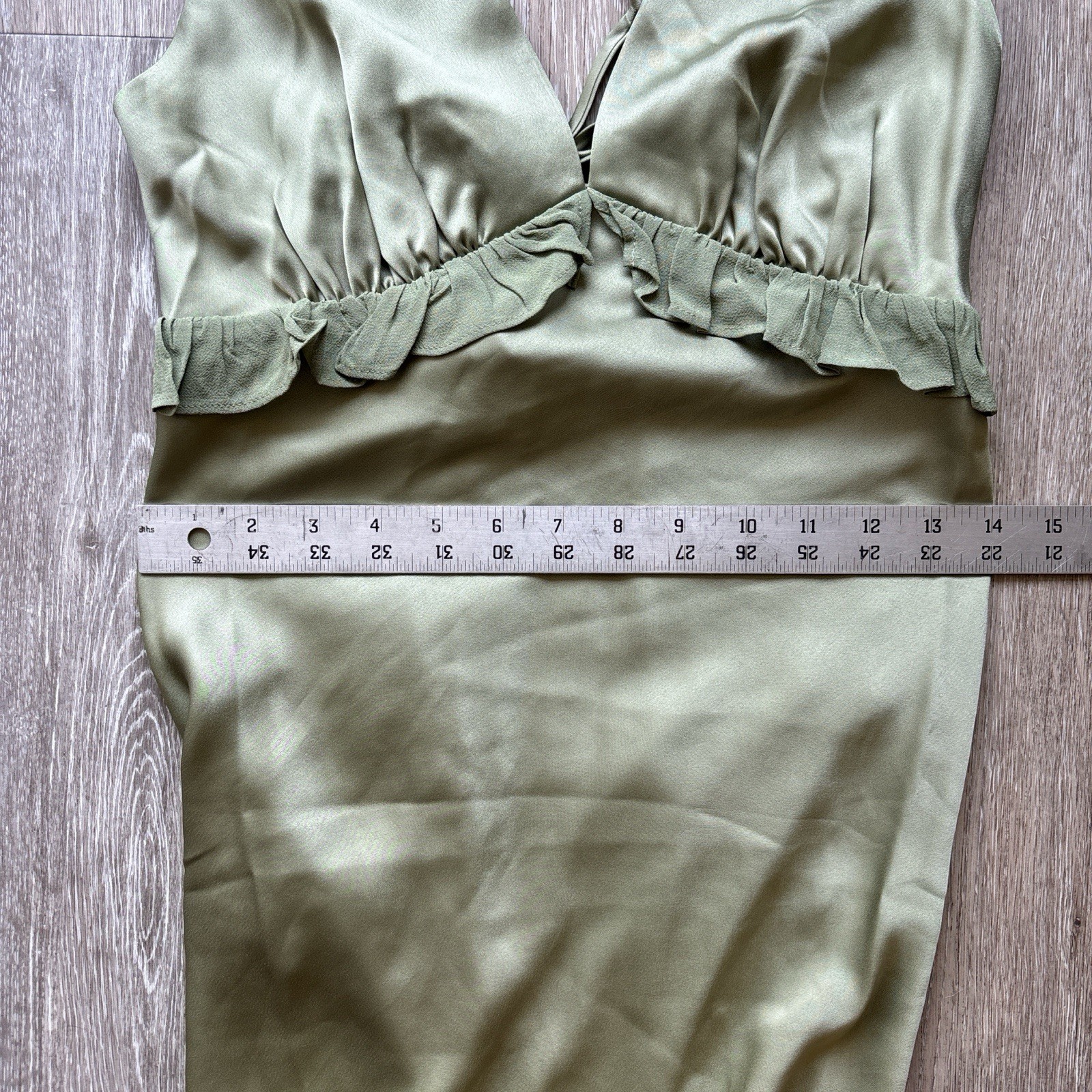 Reformation NWT Madrigal Artichoke Green Satin Maxi Slip Dress Size S