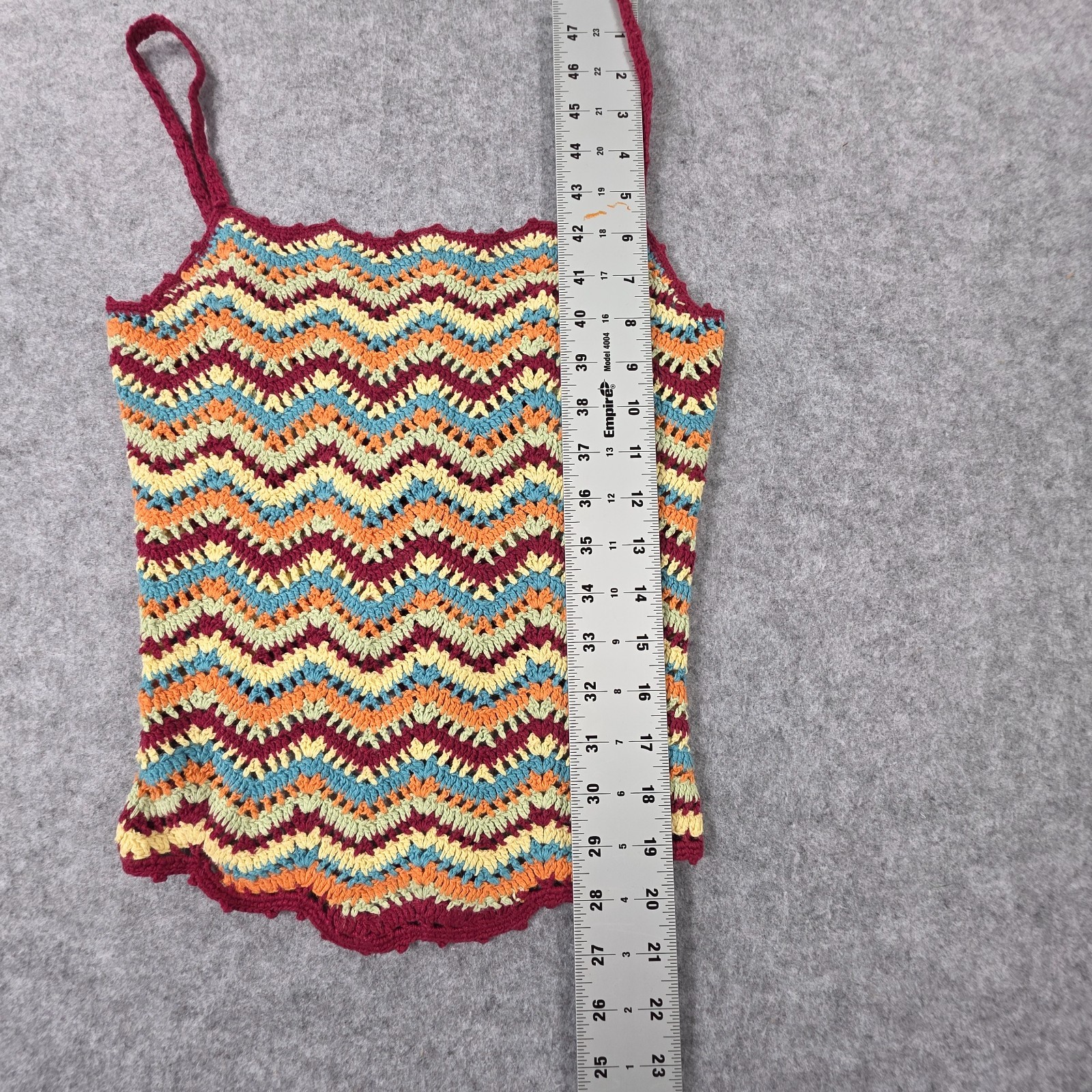 Vtg Crochet Chevron Zigzag Top Camisole Tie Back Y2K Med Boho Hippy Takeout L