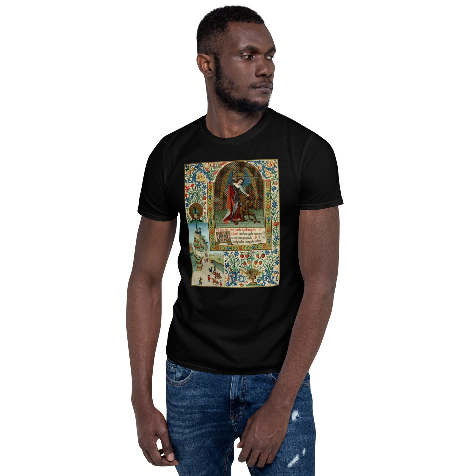 Archangel Michael vs Devil Medieval Gothic Illuminated Art Graphic T-Shirt