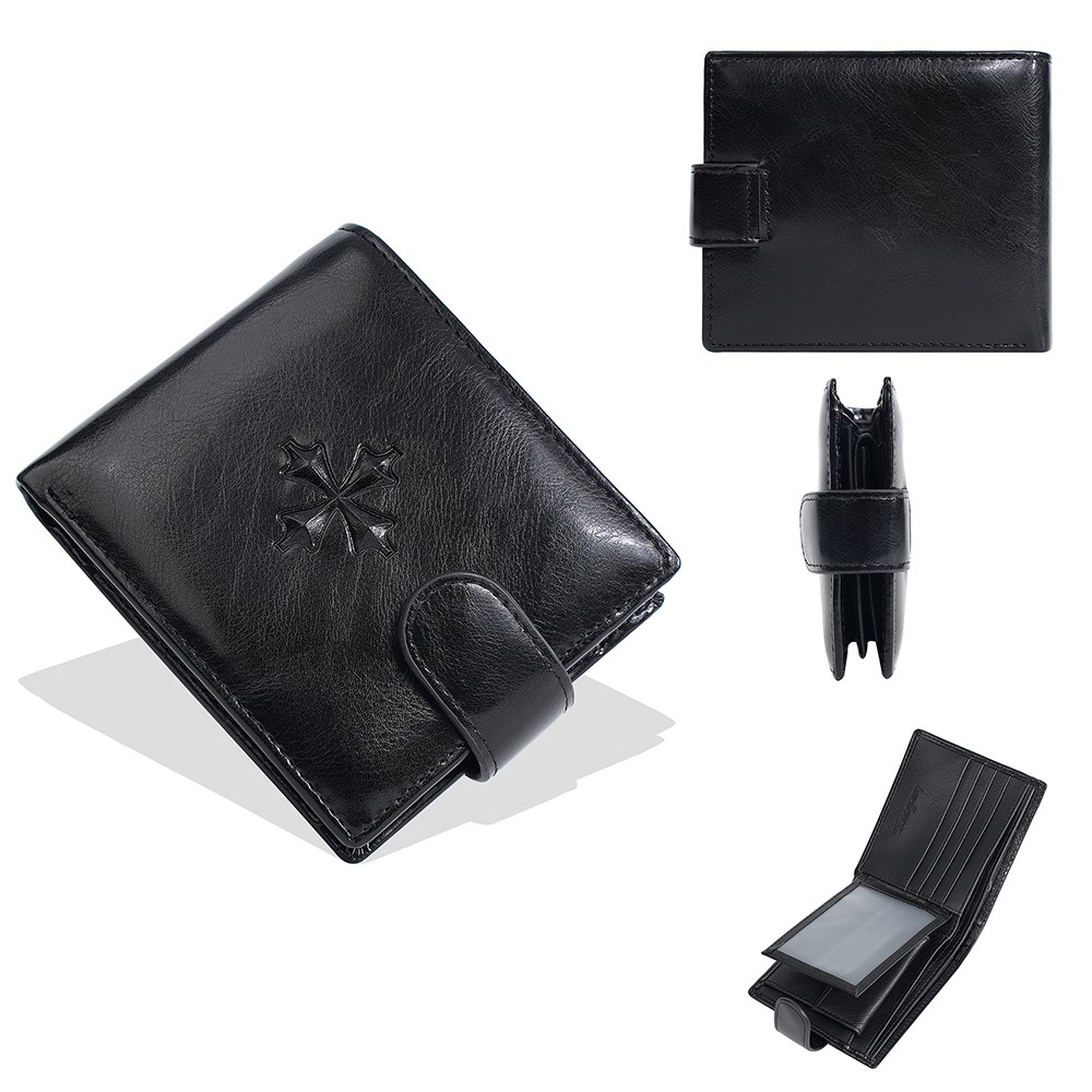 Men’s Leather Thin Business Card Case Wallet Folding Billfold Wallet Hasp Snap