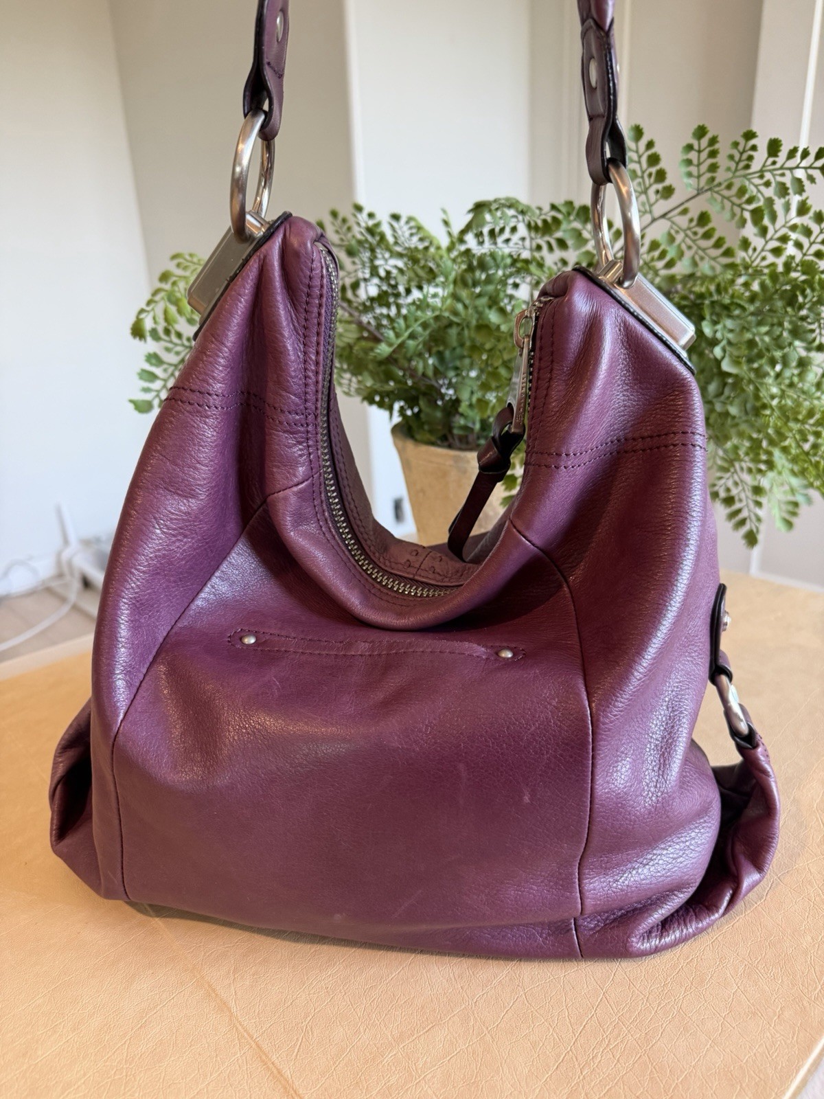 Vintage Y2K B. Makowsky Purple SOFT Leather Shoulder Bag Slouchy Purse 11.5”x15”