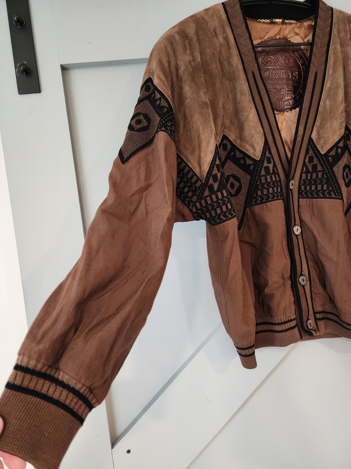 TORRAS VTG 80’s Suede Leather Bomber Style Cardigan Jacket Made in Spain Size40
