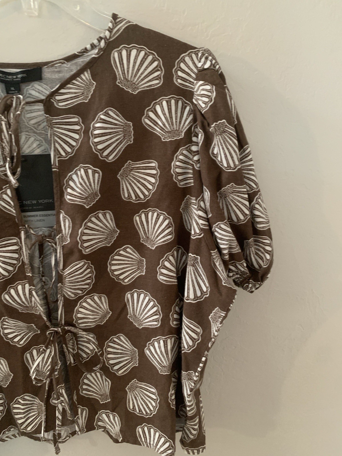 MARC NEW YORK XL Brown Cream Seashell Tie Front Blouse M6MTB661 NWT retail $69