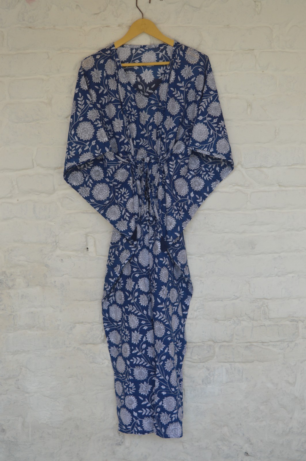 100% Cotton Mughal Hand Print Long Kaftan Dress 100% TARRIF FREE✅0% CHARGE KF-21