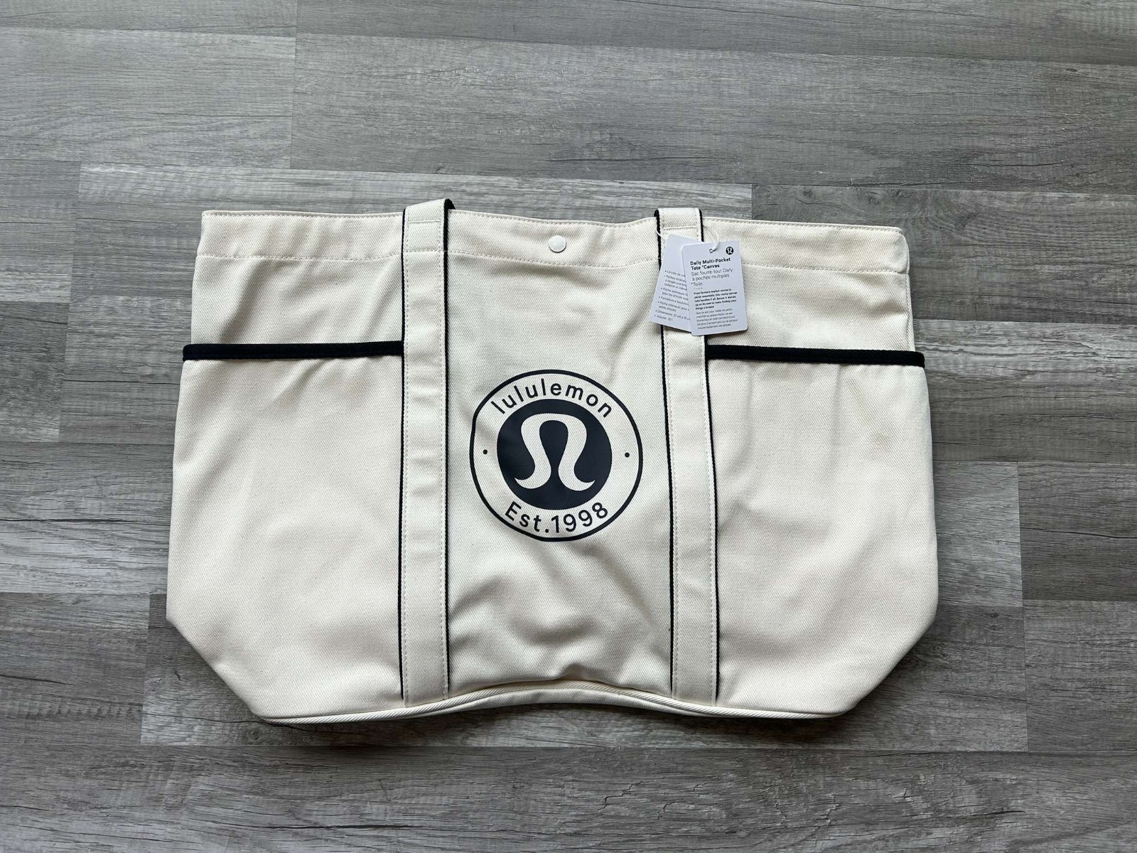 Lululemon Daily Multi Pocket Canvas Tote Bag White True Navy 20L New With Tags