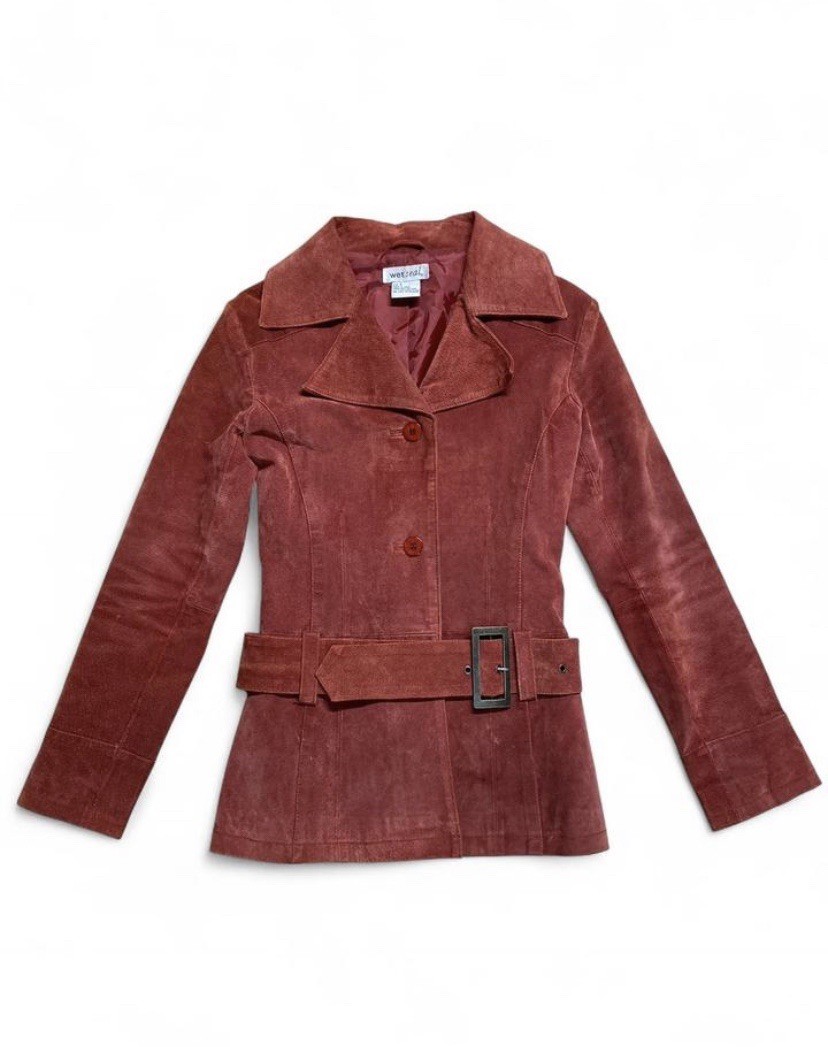 Vintage Wet Seal Red Suede Jacket – Belt & Pocket Details – Size S