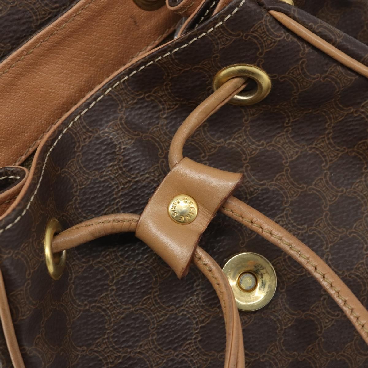 CELINE Macadam Canvas Backpack PVC Leather Brown Gold Auth SW2219