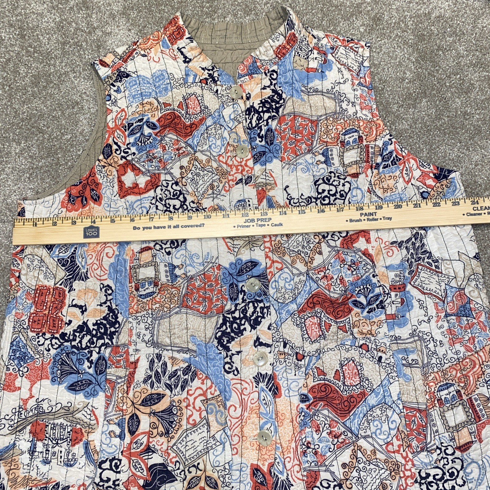 Handmade Reversible Quilted Vest Multicolor Button Closure Pockets XL – 2XL