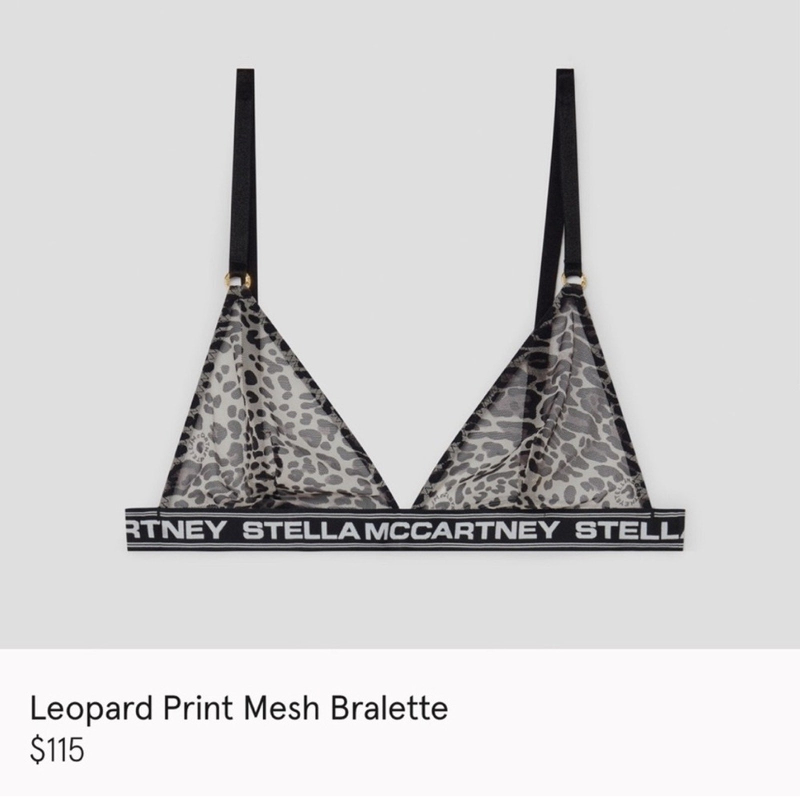 Stella McCartney Leopard Print Triangle Mesh Bra with Logo Band Sz Small NWT