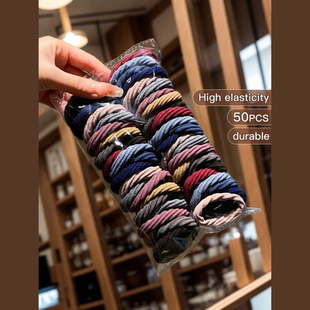 50pcs Colorful Hair Ties Korean Style Trendy Colorful Comfort Hair Accessories