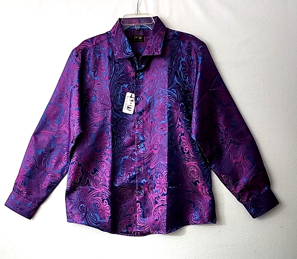 NWT Barry Wang Vibrant Paisley Long Sleeve Brocade Silk Polyester Size Large