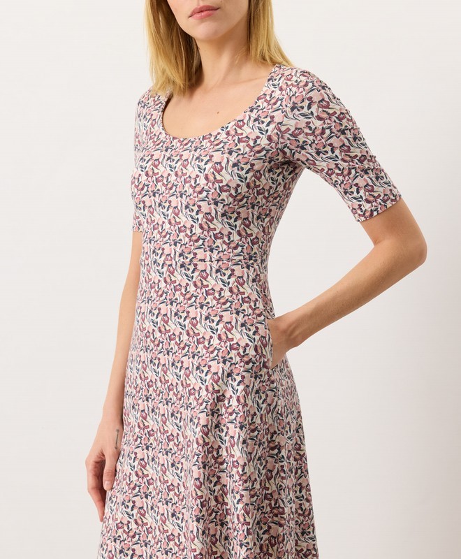 PACT Organic Fit & Flare Signature Scoop Dress Paradise Petals Cream