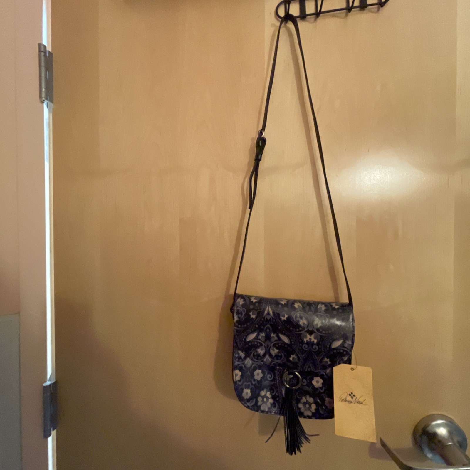 Patricia Nash Italian leather Crossbody Brinlee Folklore Blue Saddlebag