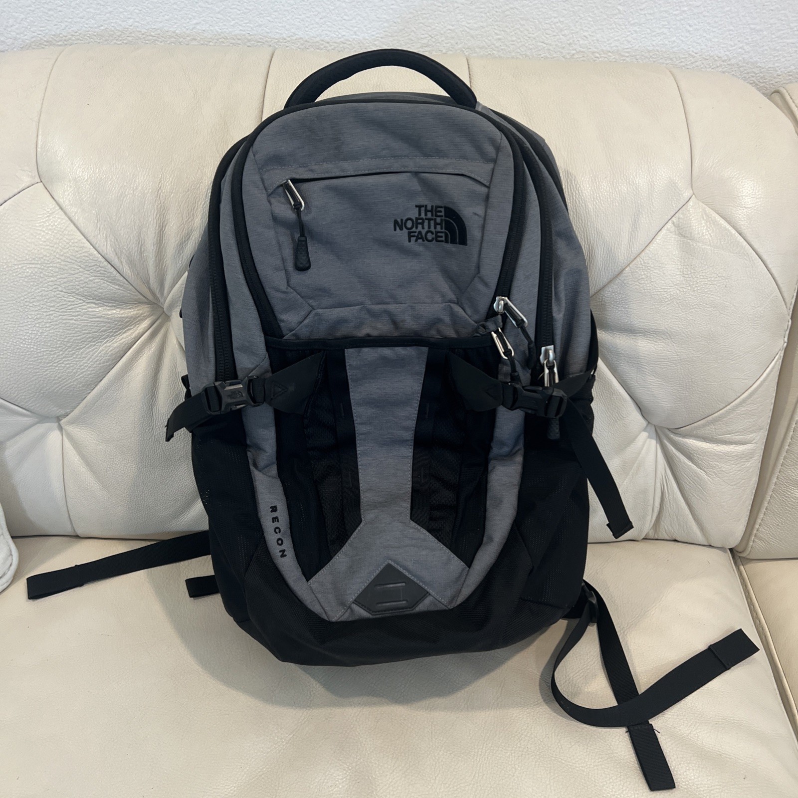 The North Face Backpack Black/Gray Router Transit Pockets RECON Zip Adjust Back