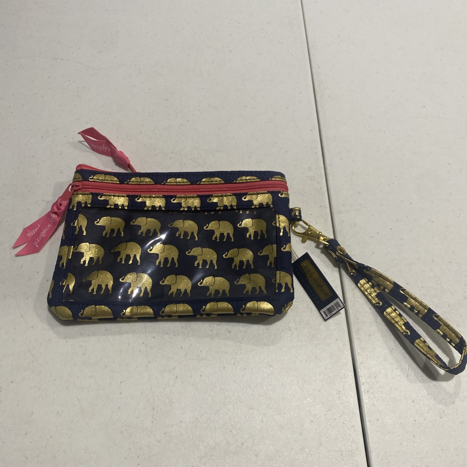 Simply Southern Blue Gold Elephants Cell Phone Wristlet Wallet 7×5 Inches