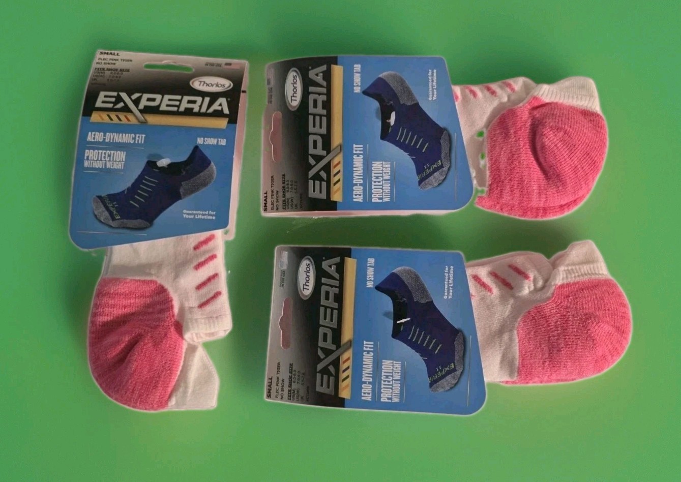 3 Pair Unisex Small Thorlos Experia XCTU Cushion Socks No Show Pink/White New