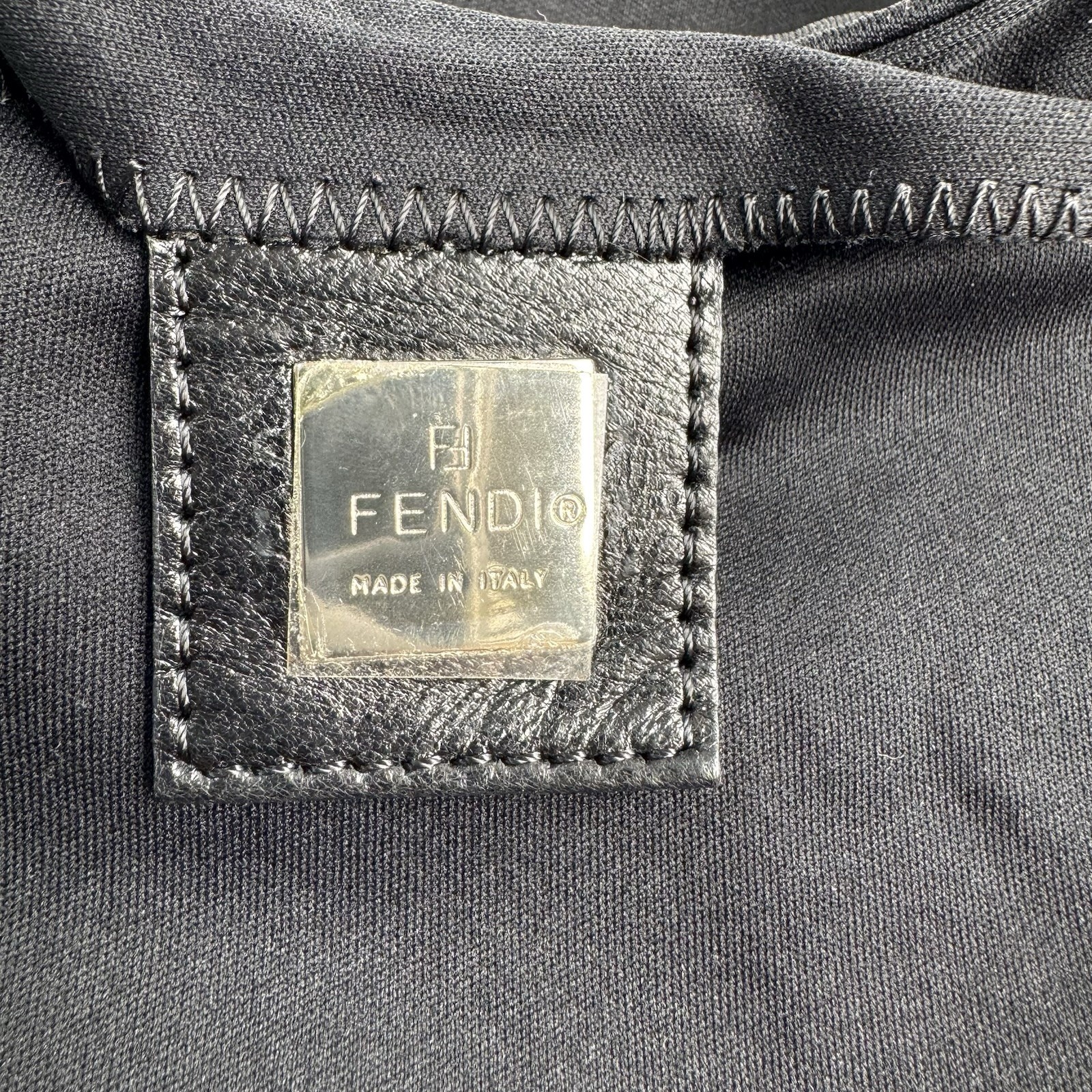 Auth Fendi Cotton Jersey Mamma Baguette FF Logo One Shoulder Bag Black Y2K