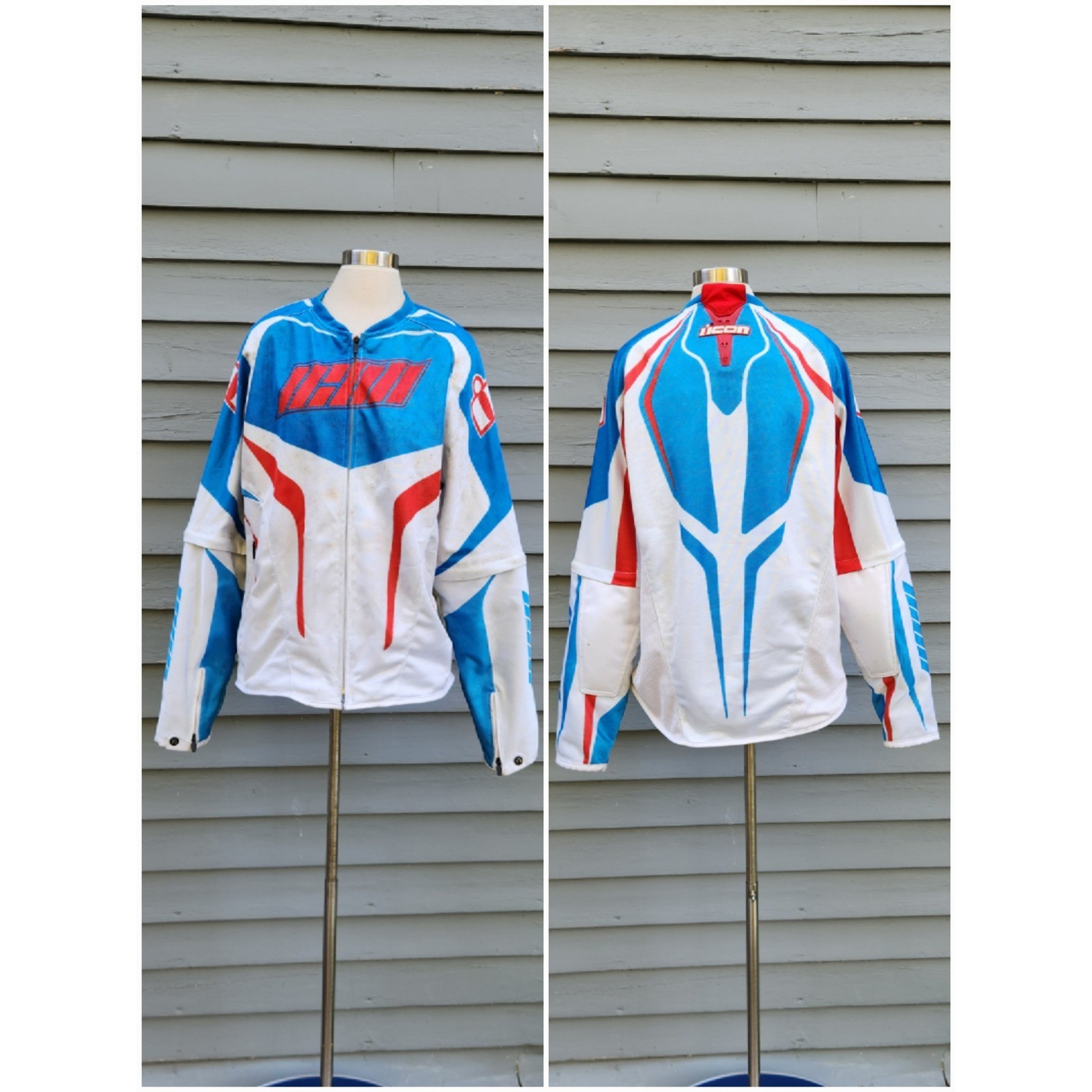 Icon Hooligan Street Jersey Jacket Blue White Red Padded Moto Racing Mens XL