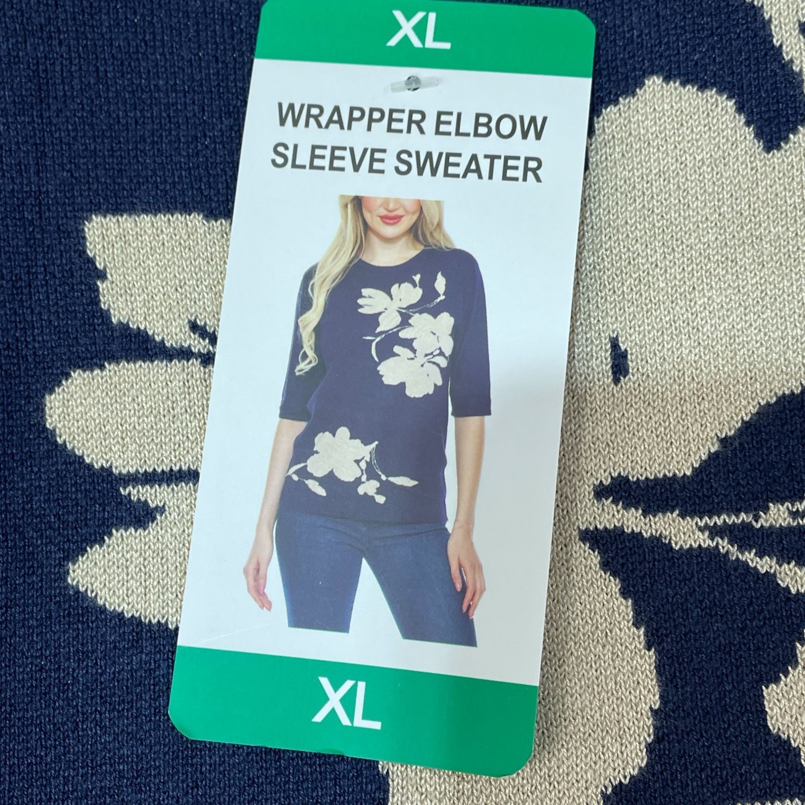 NWT Wrapper Women’s XL Navy Floral Elbow Sleeve Sweater Lightweight Rayon C0989