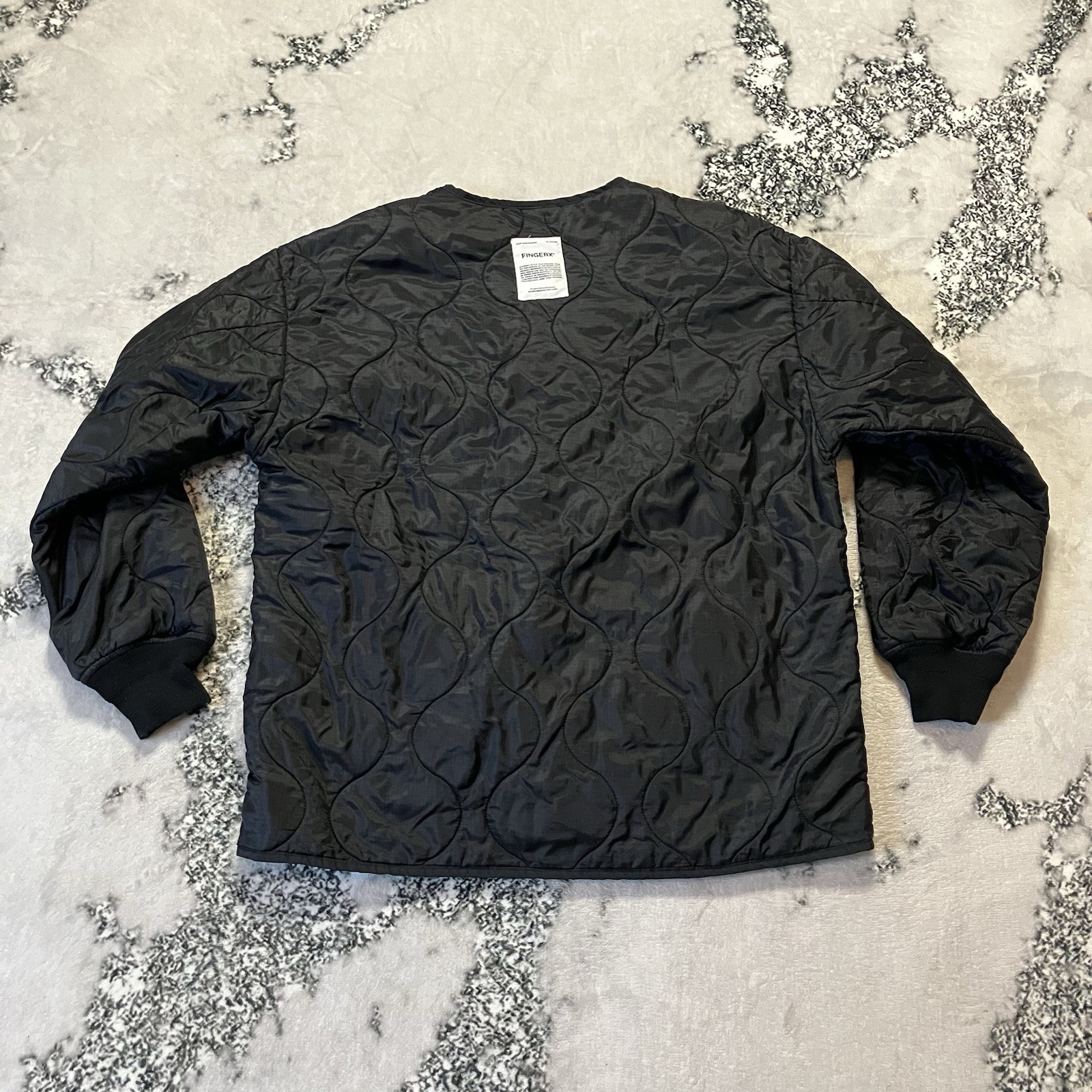 FINGERCROXX Jacket Mens Size Large Black Quilted Military Style Logo Ribbed Cuff