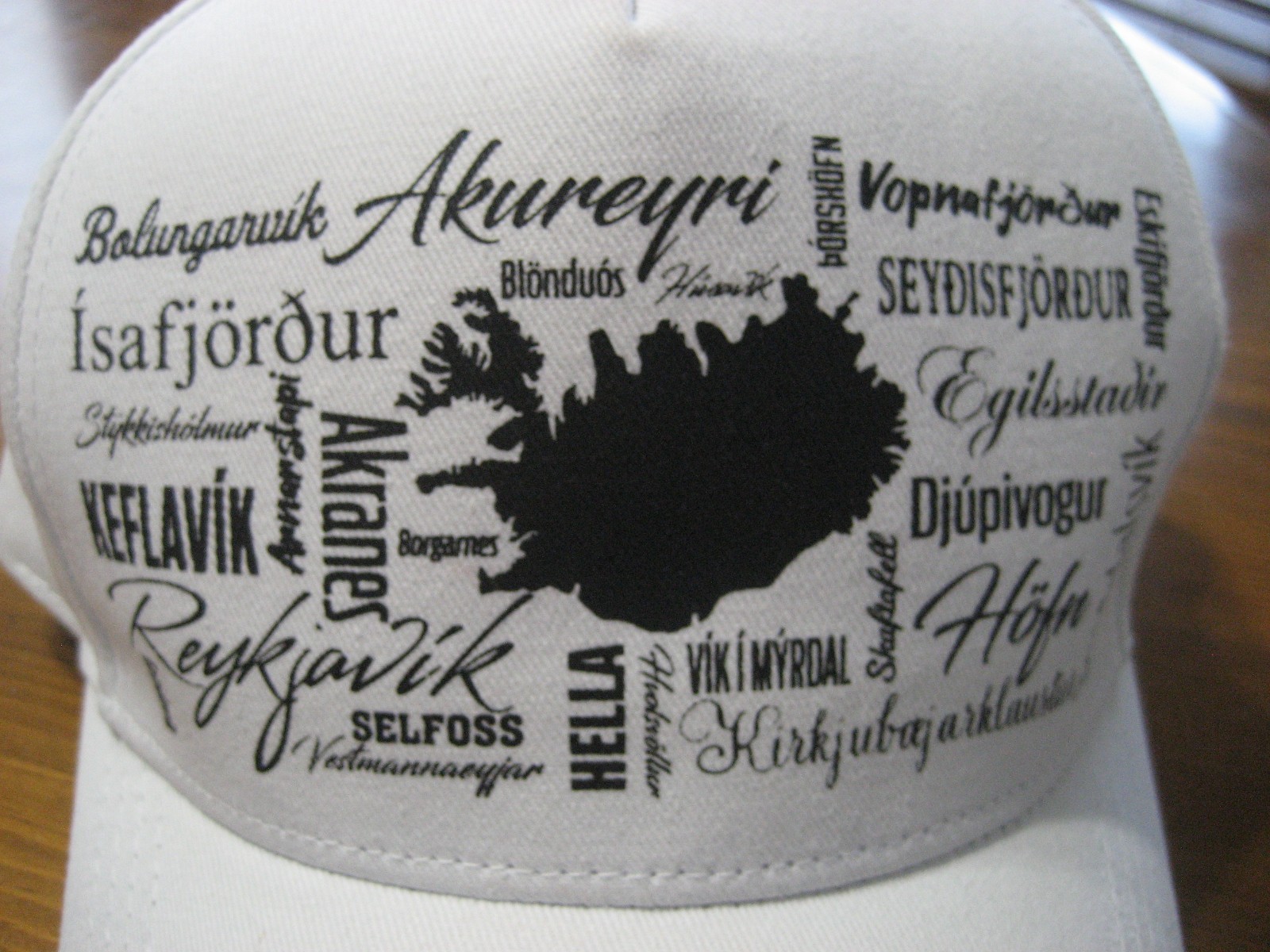 Iceland Souvenir Baseball Hat Cap White w/Map & City List NEW Icemart Adjustable