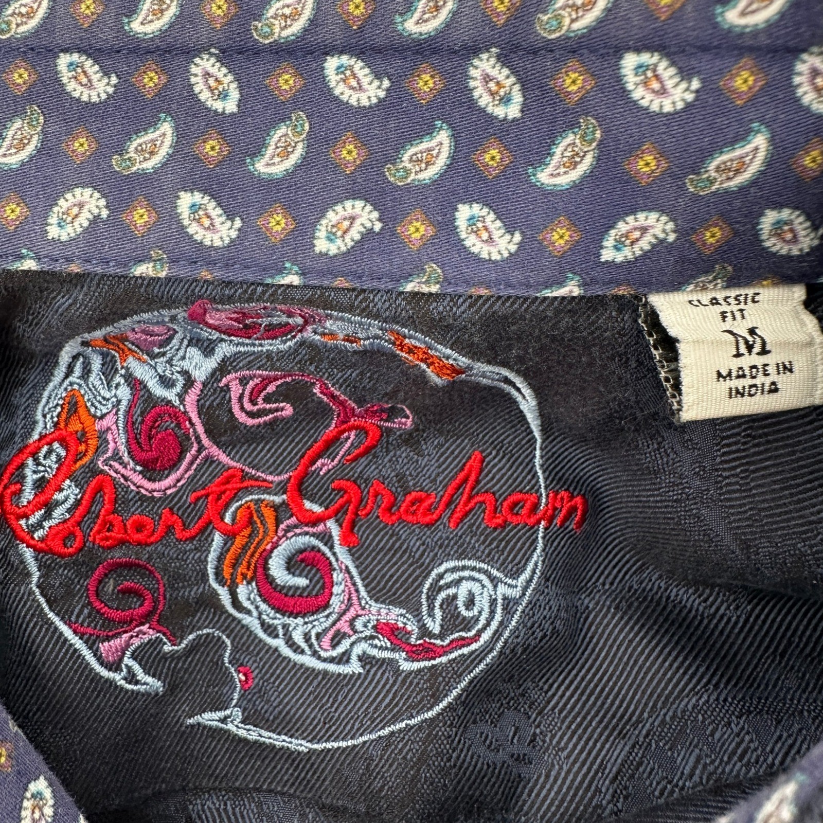 Robert Graham Mens Blue Tonal Paisley Jacquard Classic Fit Button Shirt Medium