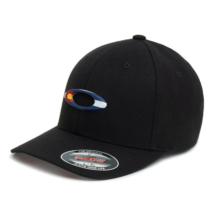 Oakley Mens TinCan Flag Colorado Stretch Baseball Cap Hat Black Small/Medium New