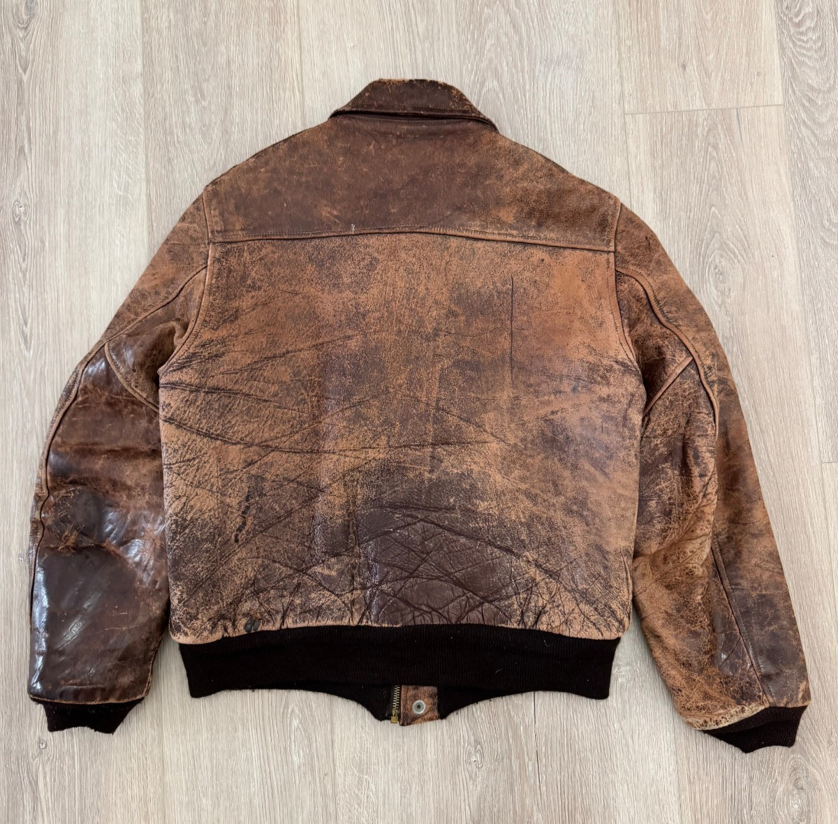 vintage 50s Steerhide Leather Bomber Jacket M Teacore Faded Patina 40s Horse