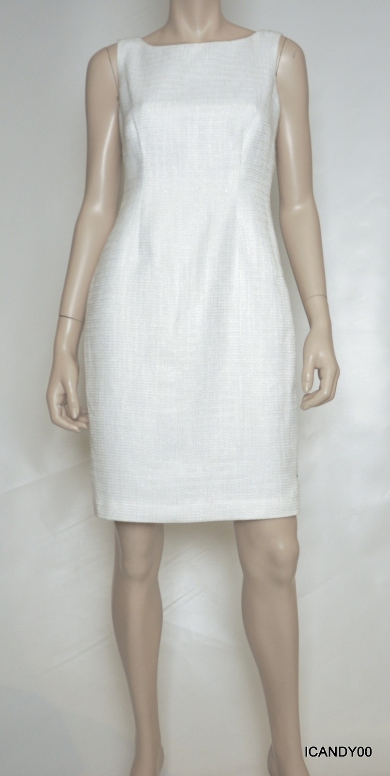 Calvin Klein Sleeveless Side Zipper Tweed Sheath Dress Top White 10 Nwt $134