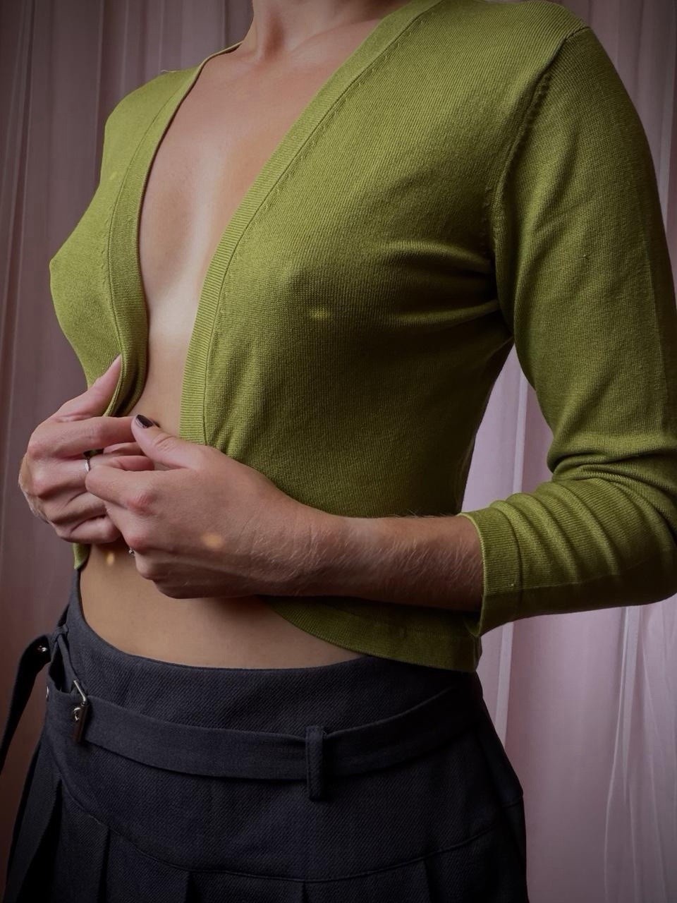 Absinthe Green Silk Crop Cardigan