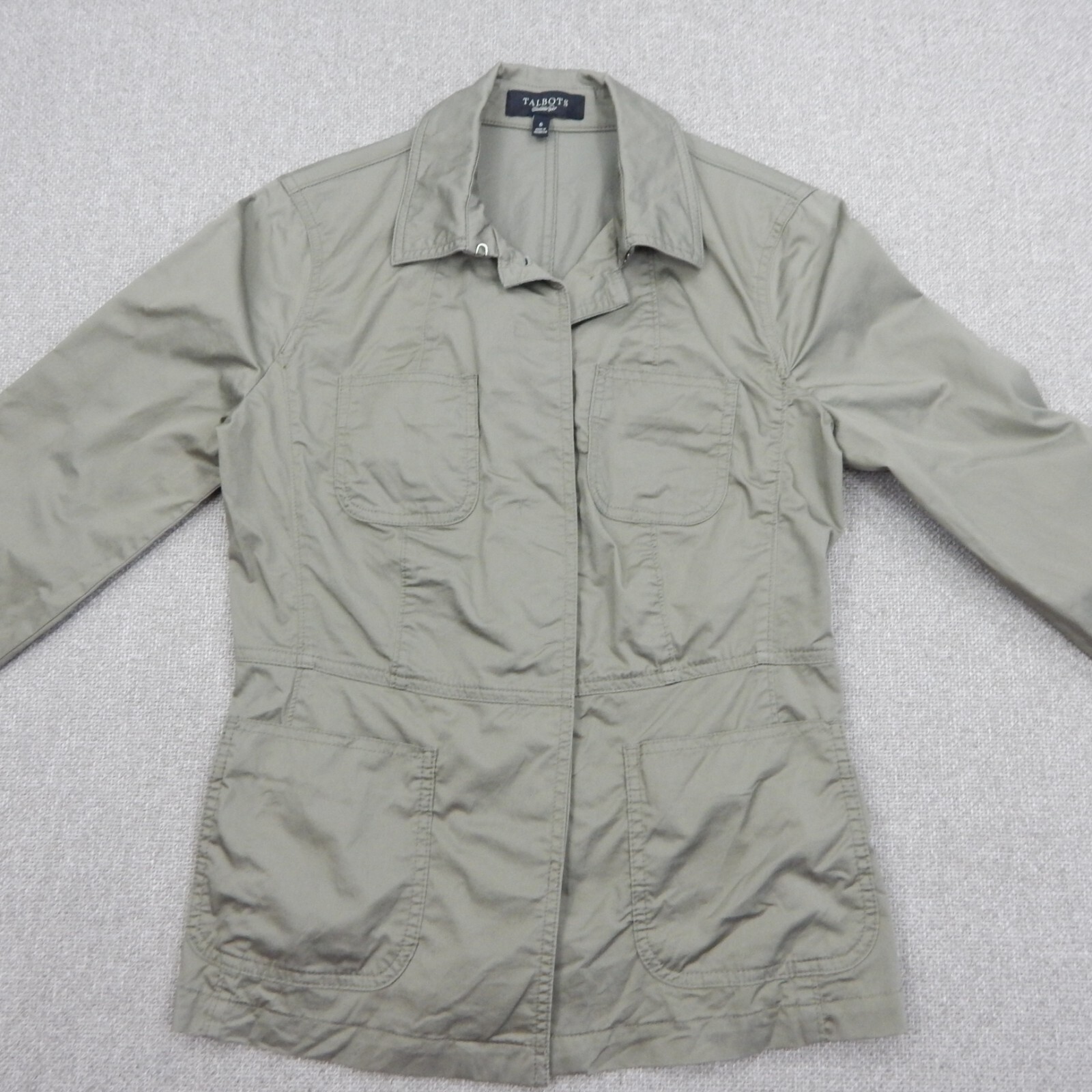 Talbots Jacket Womens Size 6 Green Utility Safari Button Front