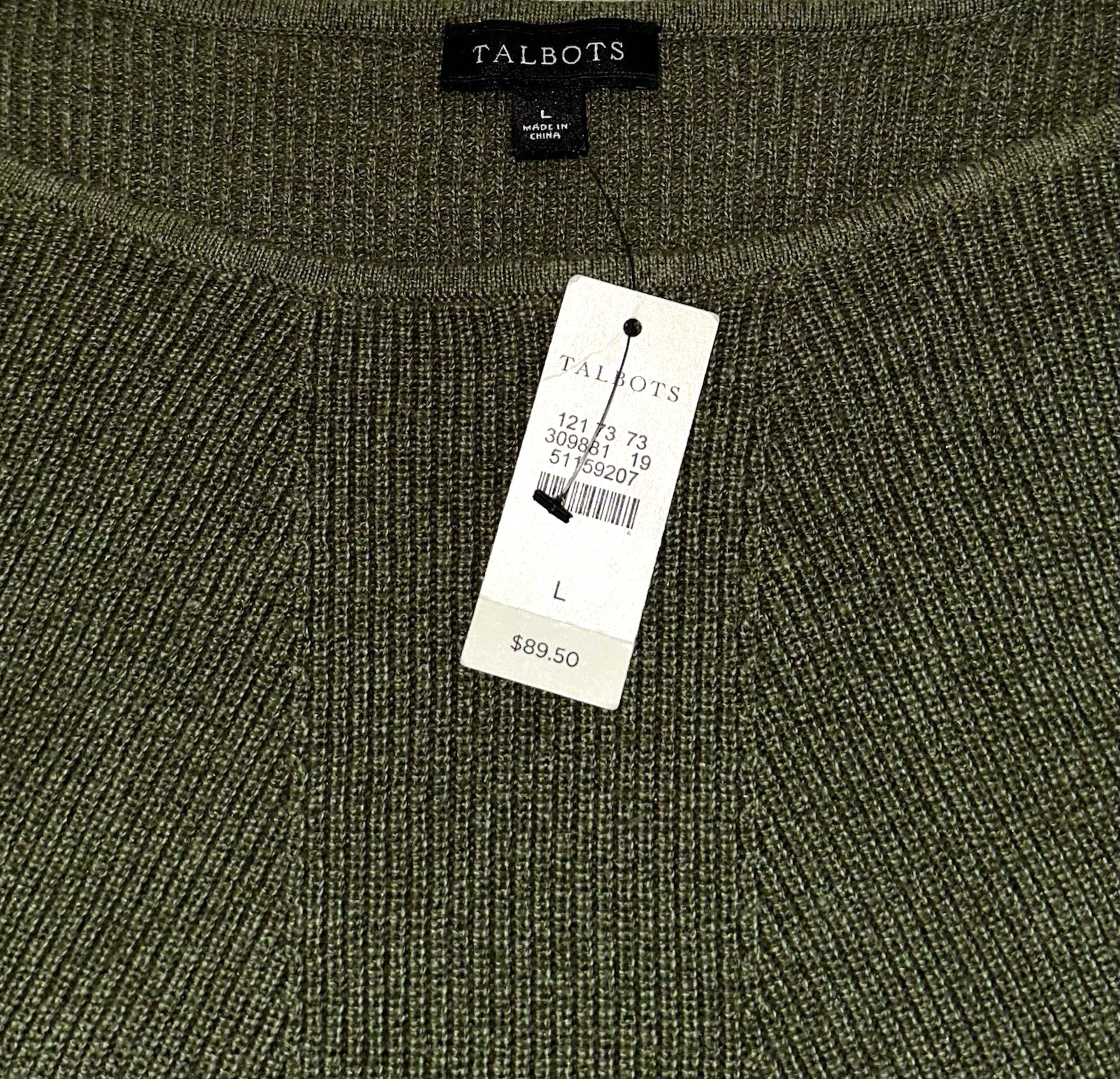 New NWT $89 TALBOTS Size Large Pullover Sweater Cotton Cashmere Blend Green