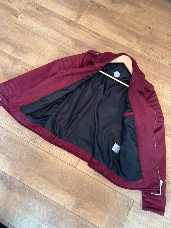 The Couture Club Burgundy Faux Suede Biker Jacket Women’s – Size Small
