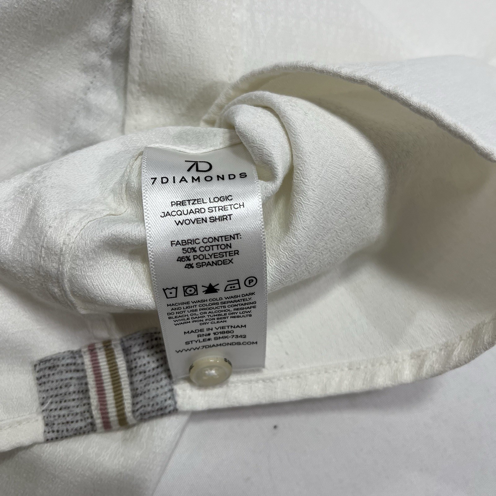 7Diamonds Men’s Large Pretzel Logic Jacquard Stretch Woven Short Sleeve White