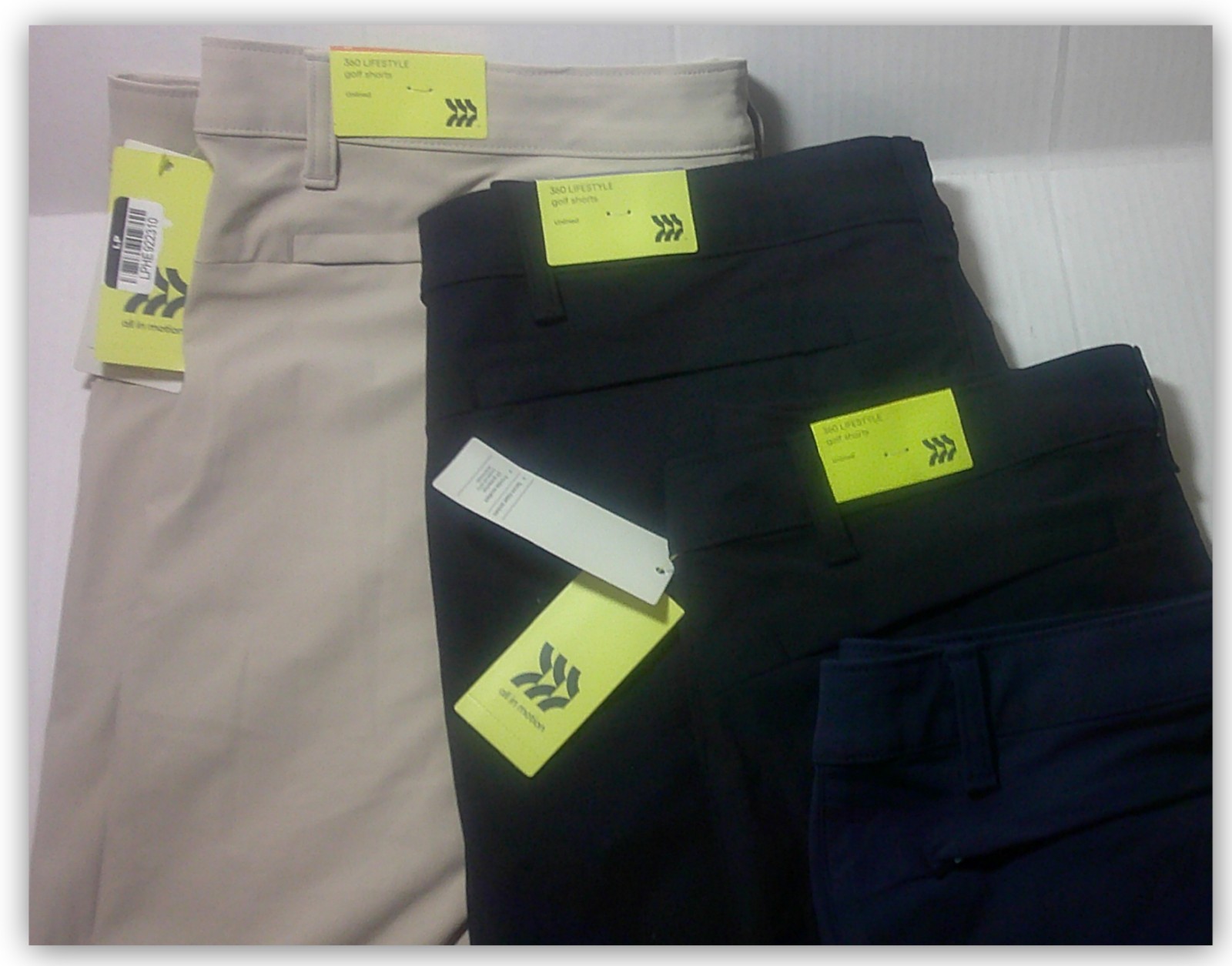 360 Lifestyle GOLF Short All in Motion NAVY KHAKI BLACK 2 Zip Pockets 32” – 40”