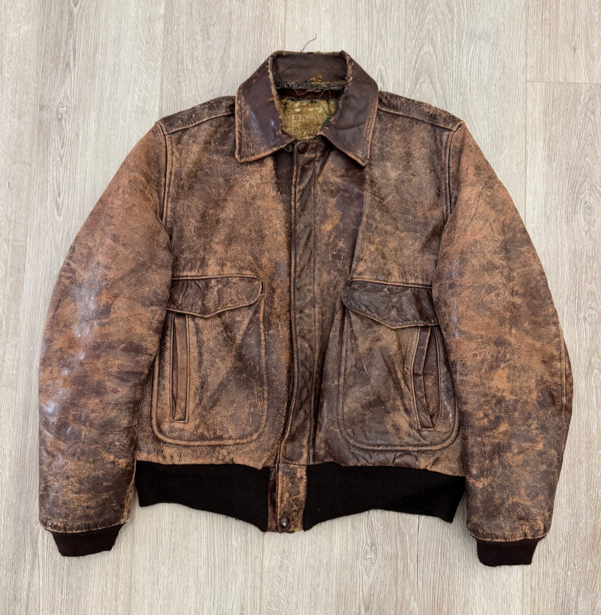 vintage 50s Steerhide Leather Bomber Jacket M Teacore Faded Patina 40s Horse