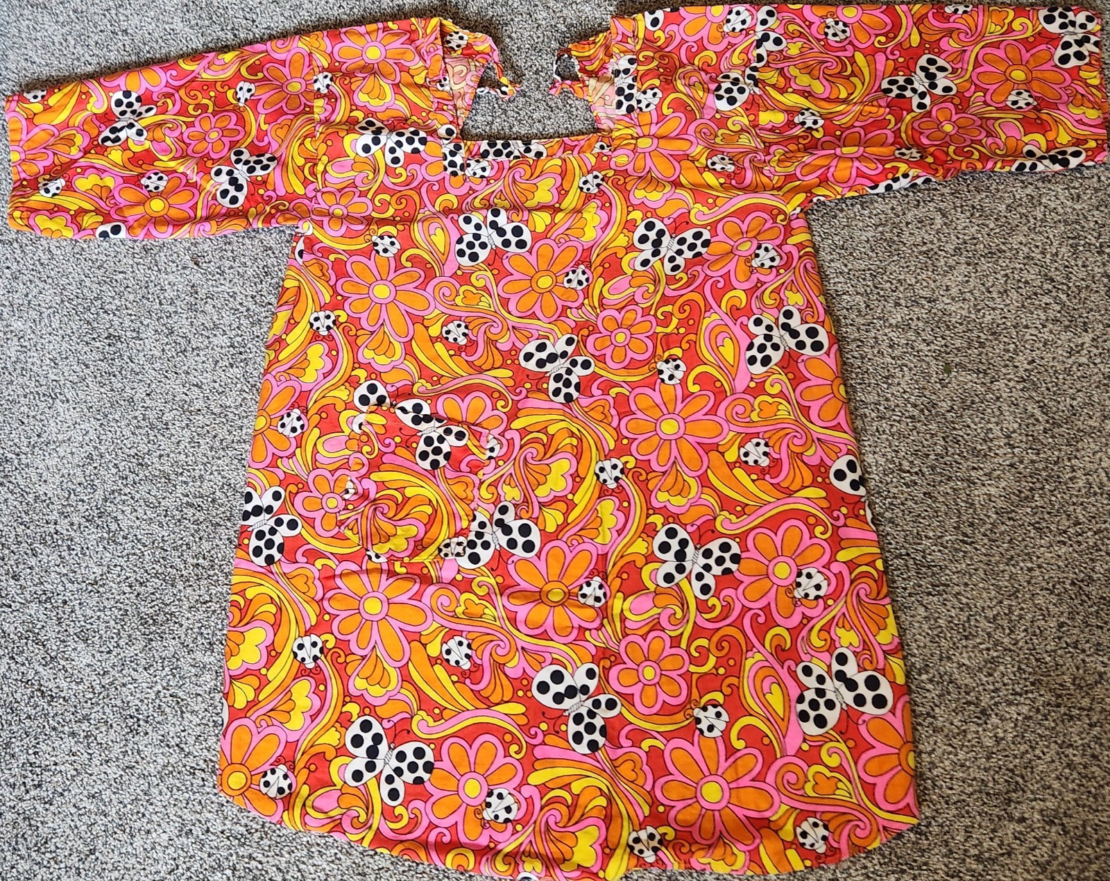 Vtg 60s Psychedelic DESIGN HOUSE Artist MCM Smock Apron MOD Flower Power Ladybug