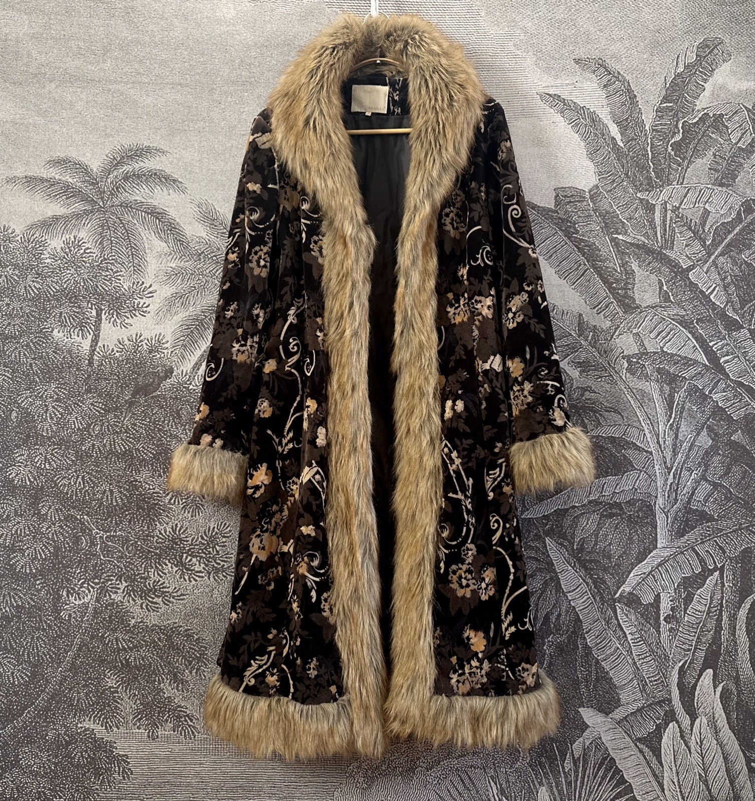 Stunning Rare Vintage Afghan Coat Floral Corduroy Fur 70s Boho Hippy Jacket Sz M