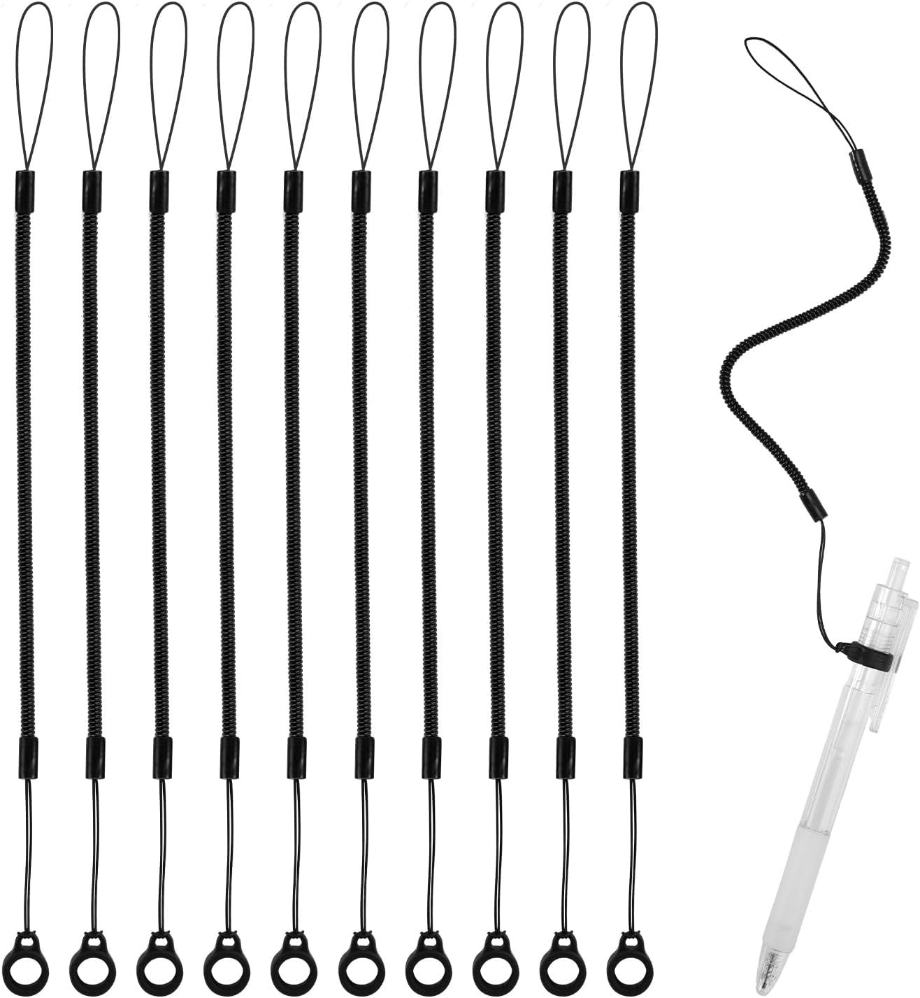 10pcs Pen Lanyards, Elastic Lanyard Tether with Silicone Rings Retractable Stylu