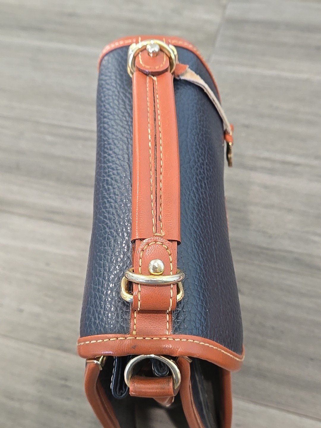 Vintage Dooney & Bourke All Weather Leather Spectator Bag Navy Push Lock Classic
