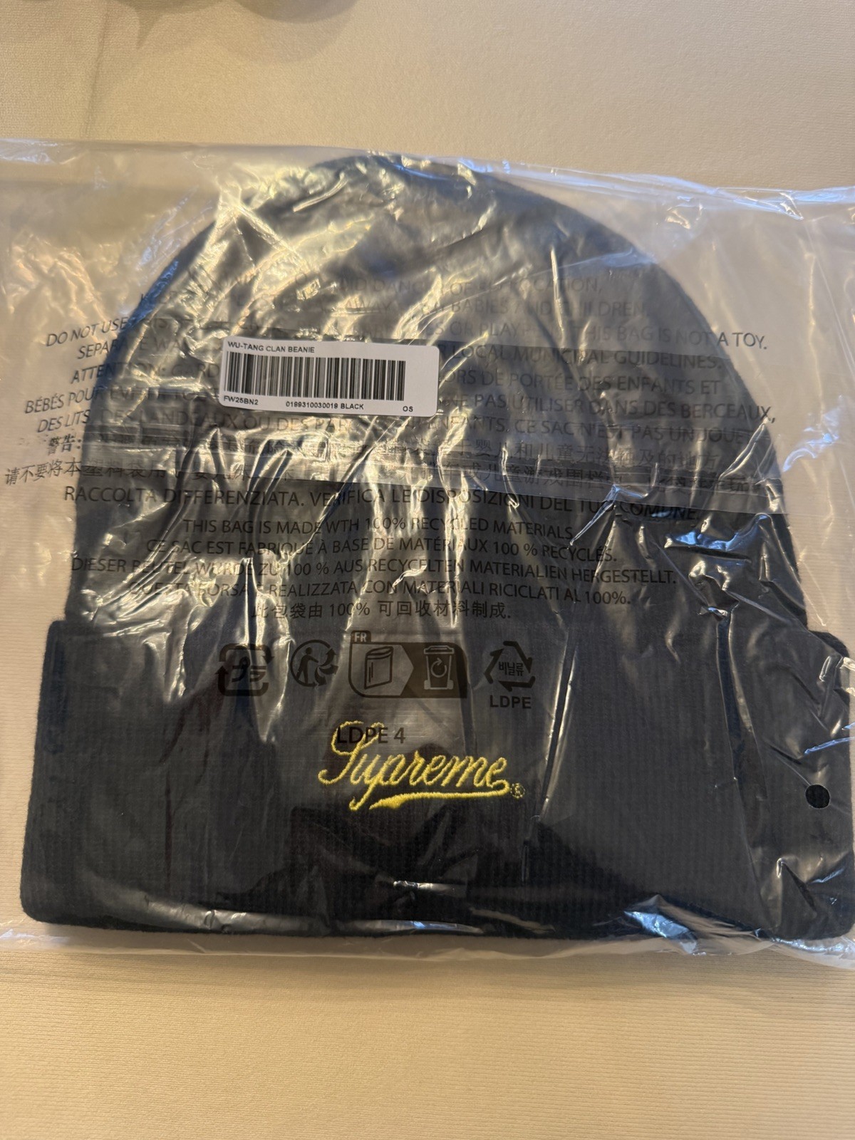 NWT Supreme Wu-Tang Clan Beanie OS black FW25 FREE SHIPPING!