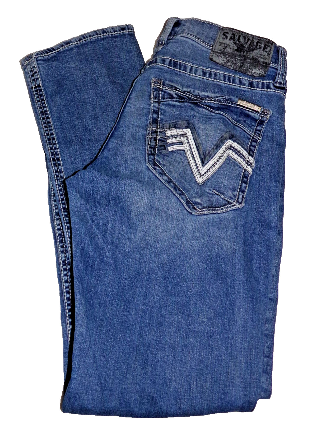 Salvage Supply Co Mayhem Straight Jeans Mens 30×32 Buckle Blue Distressed Denim