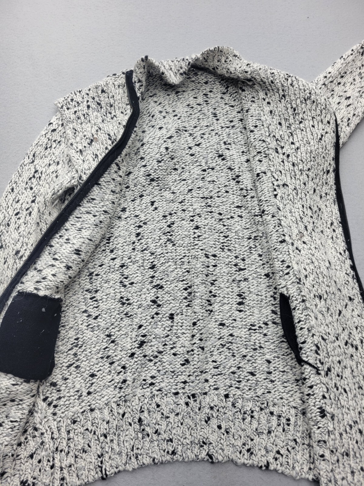 J Crew Women Coatigan Large Black White Sweater Birdseye Pockets Buttons Casual