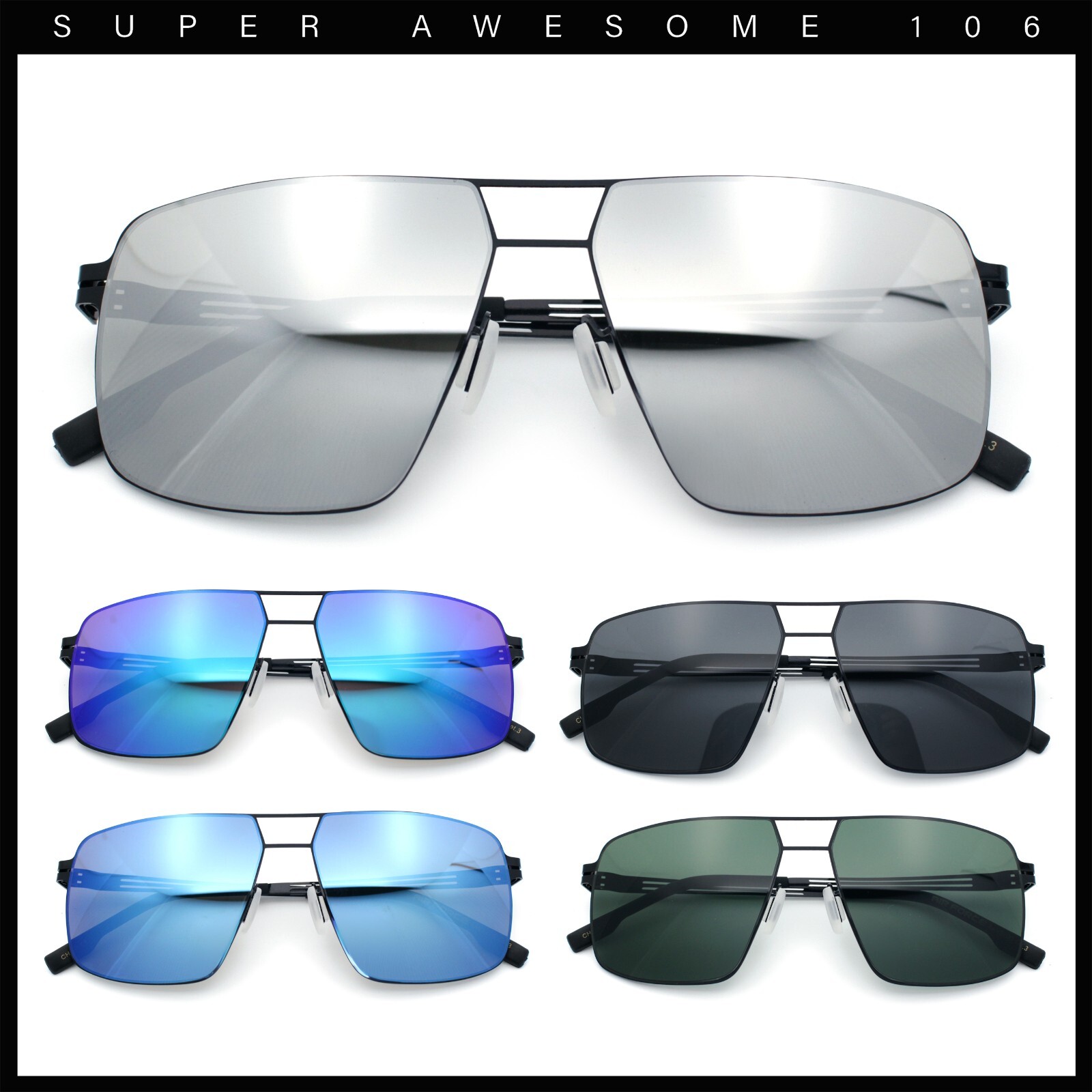 Mens Thin Metal Rim Spring Hinge Air Force Rectangle Officer Sunglasses