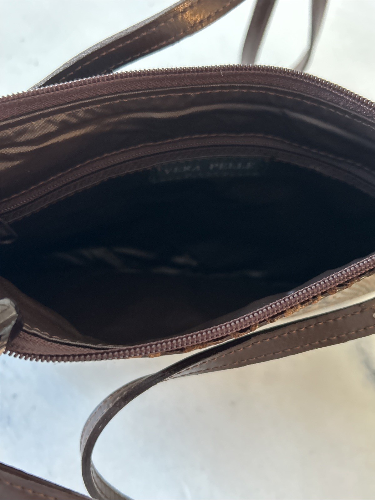 Vera Pelle Italy Brown Snakeskin Purse Leather DoubleHandle Shoulder Bag 10.25”W