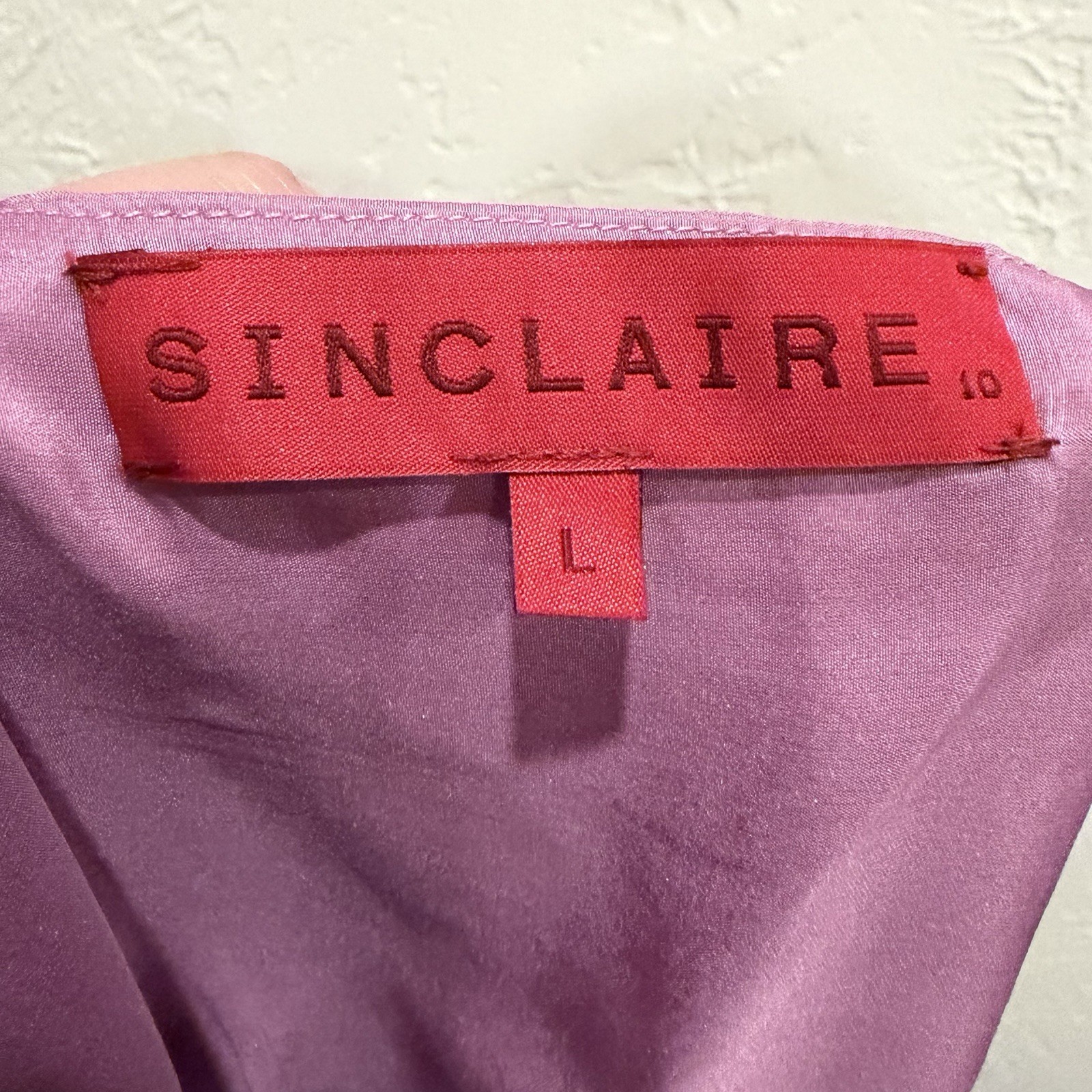 Sinclaire Women’s L Mauve Purple Silk Panel Stretch Short Sleeve Blouse Top