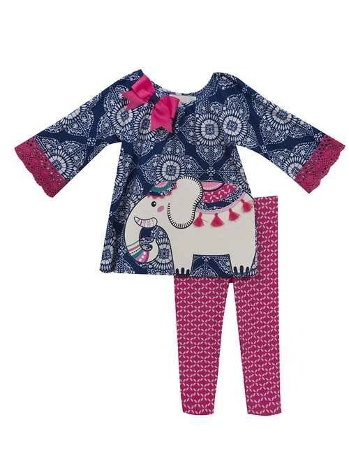 Rare Editions Navy Pink Medallion Elephant Top & Legging Set 9 Months